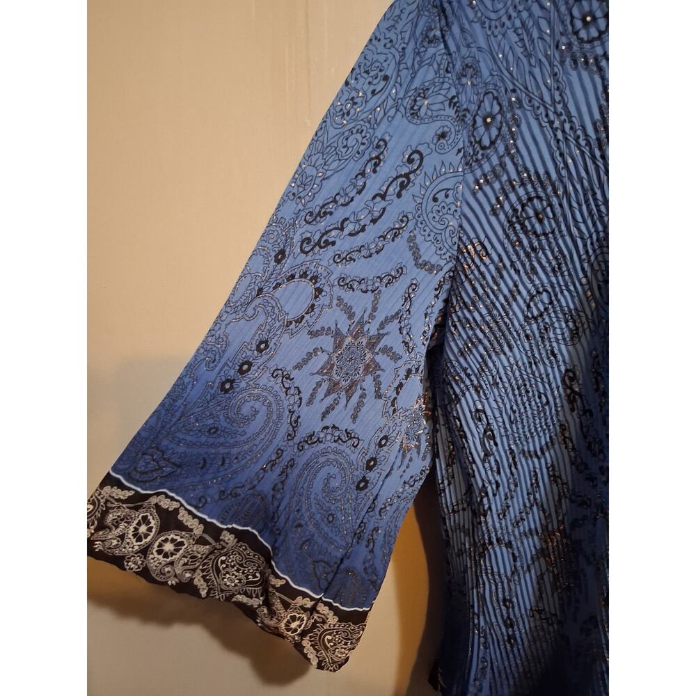 Dressbarn Shirt 2X Blue Ruffled Paisley Floral Tunic Blouse Lightweight Top - Picture 5 of 12